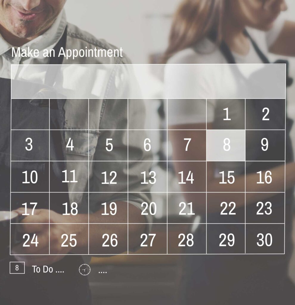 A calendar superimposed on an image of a man checking his cellphone